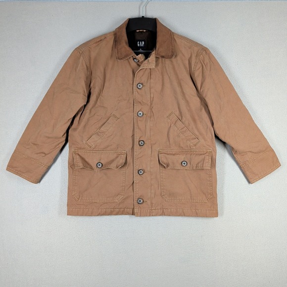GAP Other - Gap Jacket Mens XL Brown Cotton Canvas Barn Leather Collar Quilted Lining